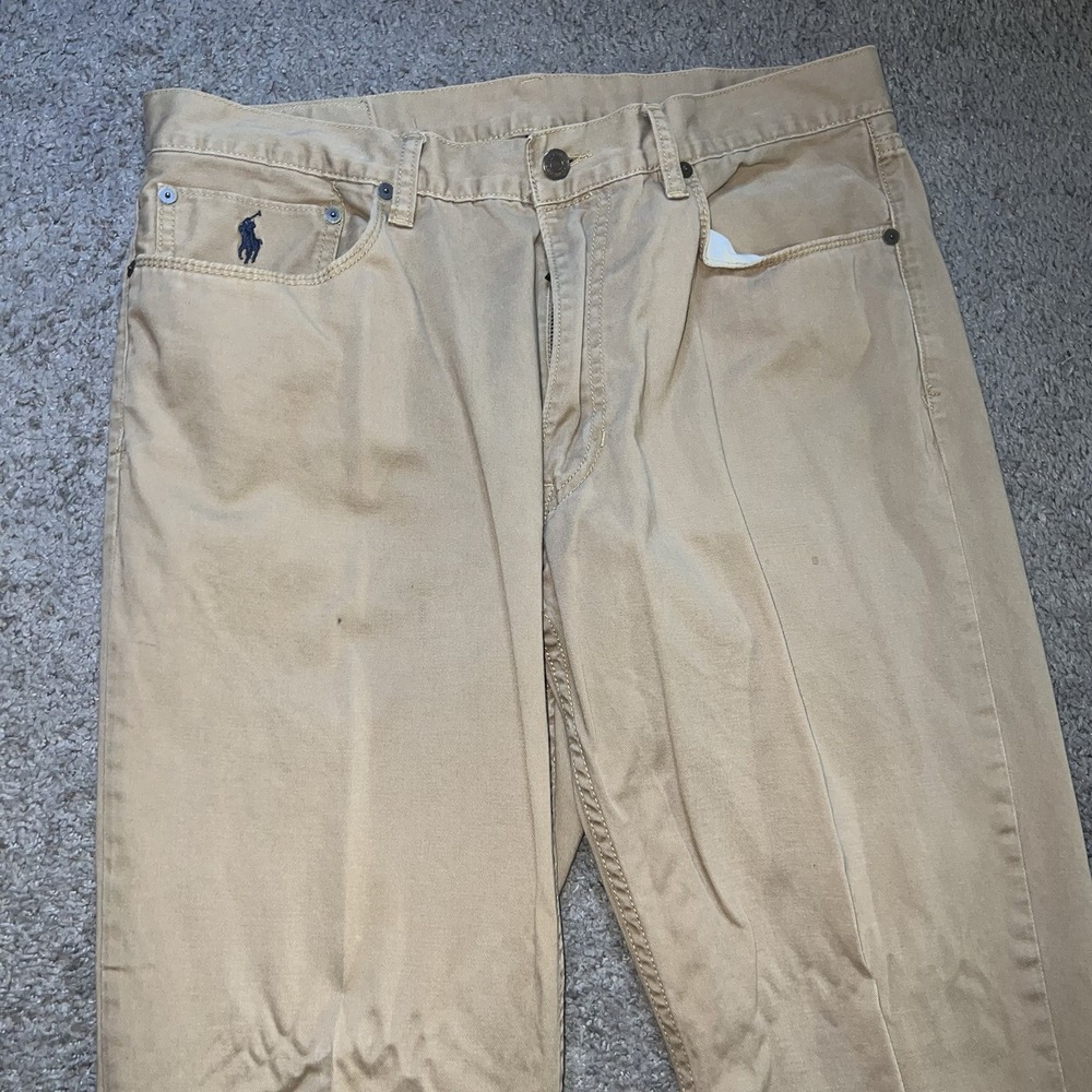 Polo Ralph Lauren Authentic Dungarees Jeans Mens 36x30 Beige Straight Denim